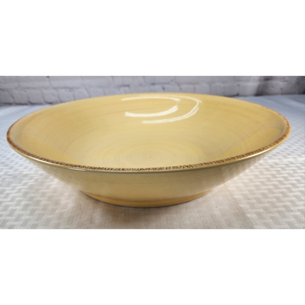 Beautiful TAG Large Tuscan Style Yellow Serving Bowl Brown Rim